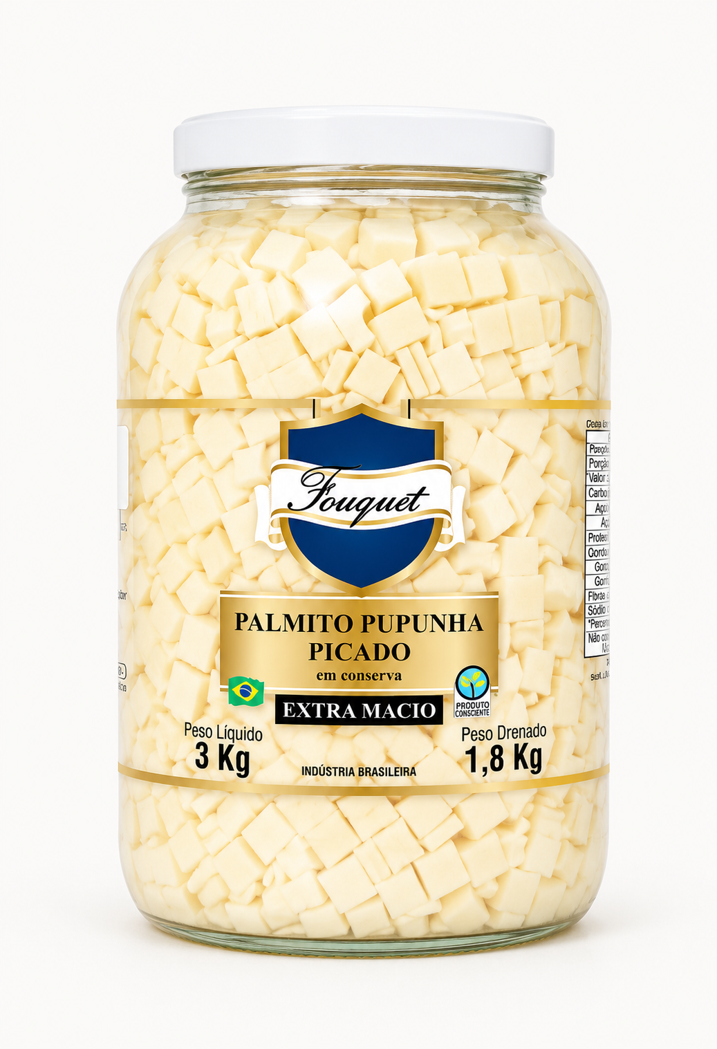 Embalagem de — de palmito pupunha Fouquet no corte Palmito Pupunha Picado · 1,8 kg, Linha Varejo