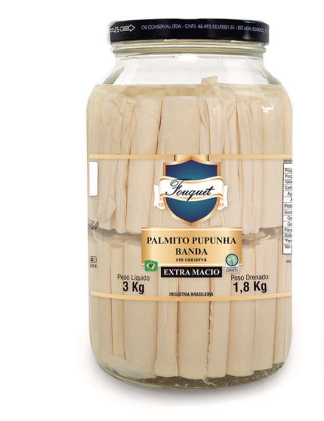 Embalagem de — de palmito pupunha Fouquet no corte Palmito Pupunha Banda · 1,8 kg, Linha Varejo